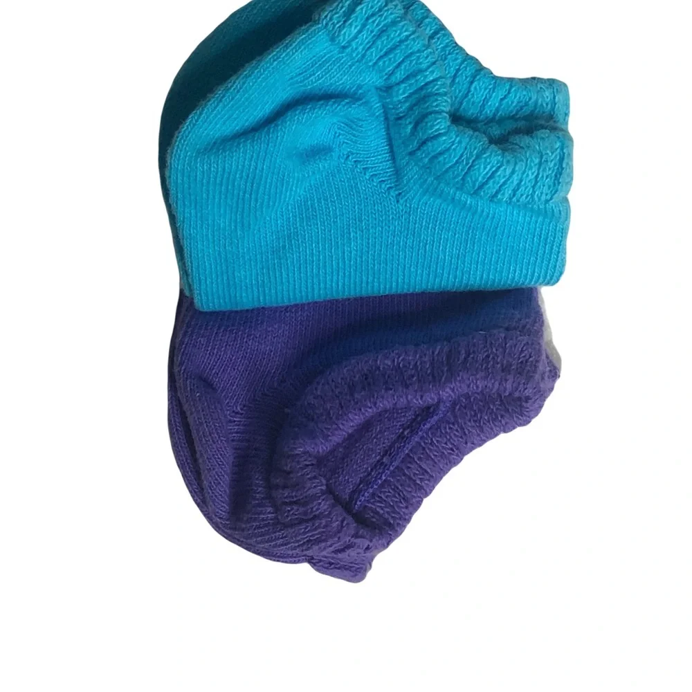 Gildan Smart Basics Girls Four pair no show socks Turquoise Purple and White